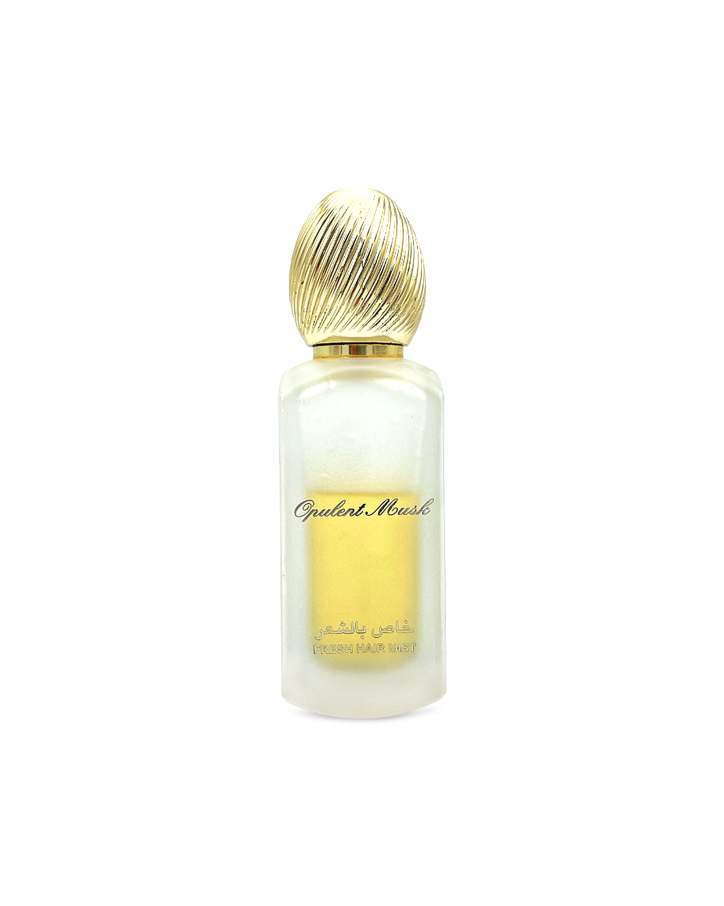 opulent musk hair mist by lattafa perfume bottle shows against white background