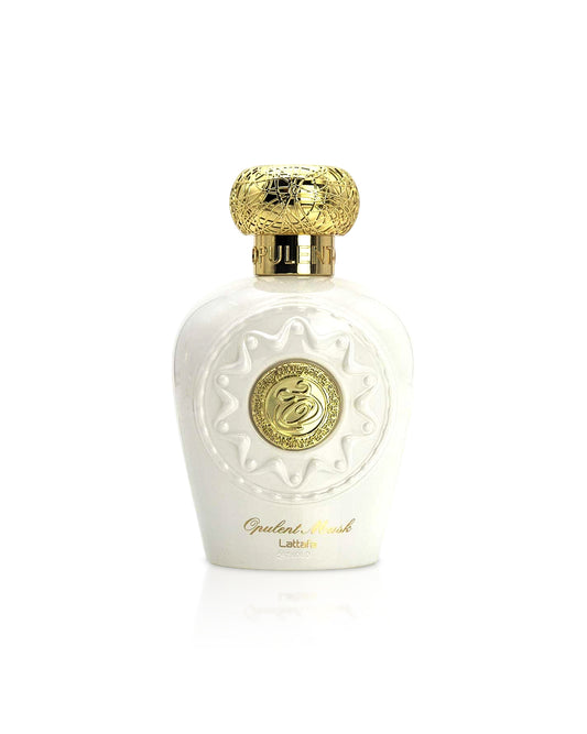 lattafa opulent musk perfume bottle shows against white background