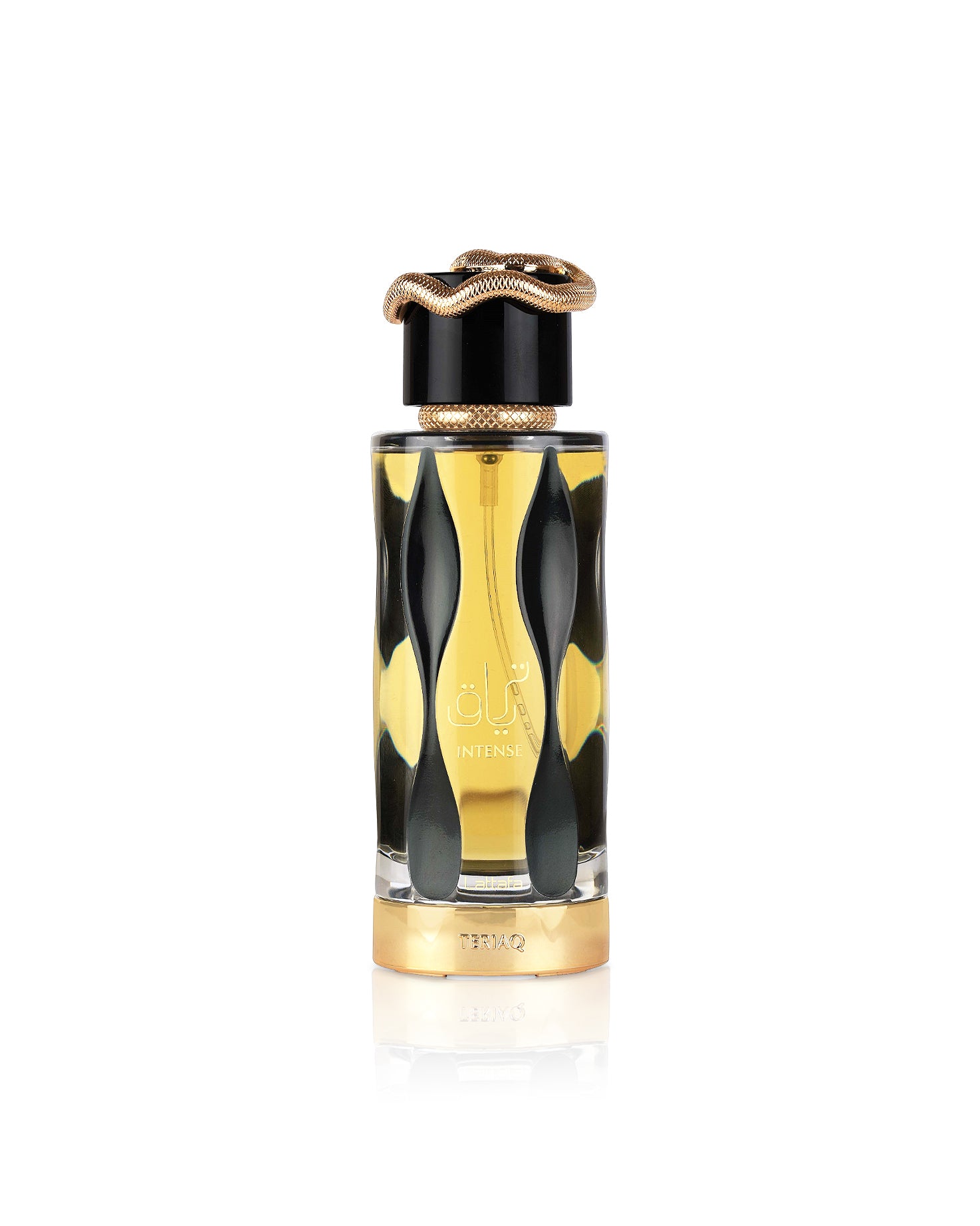 lattafa teriaq intense perfume bottle shows against white background