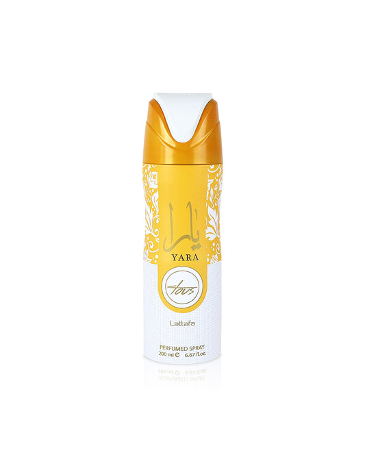 lattafa yara tous deodorant bottle shows against white background