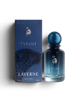 laverne tyrant perfume bottle shows beside its box against white background