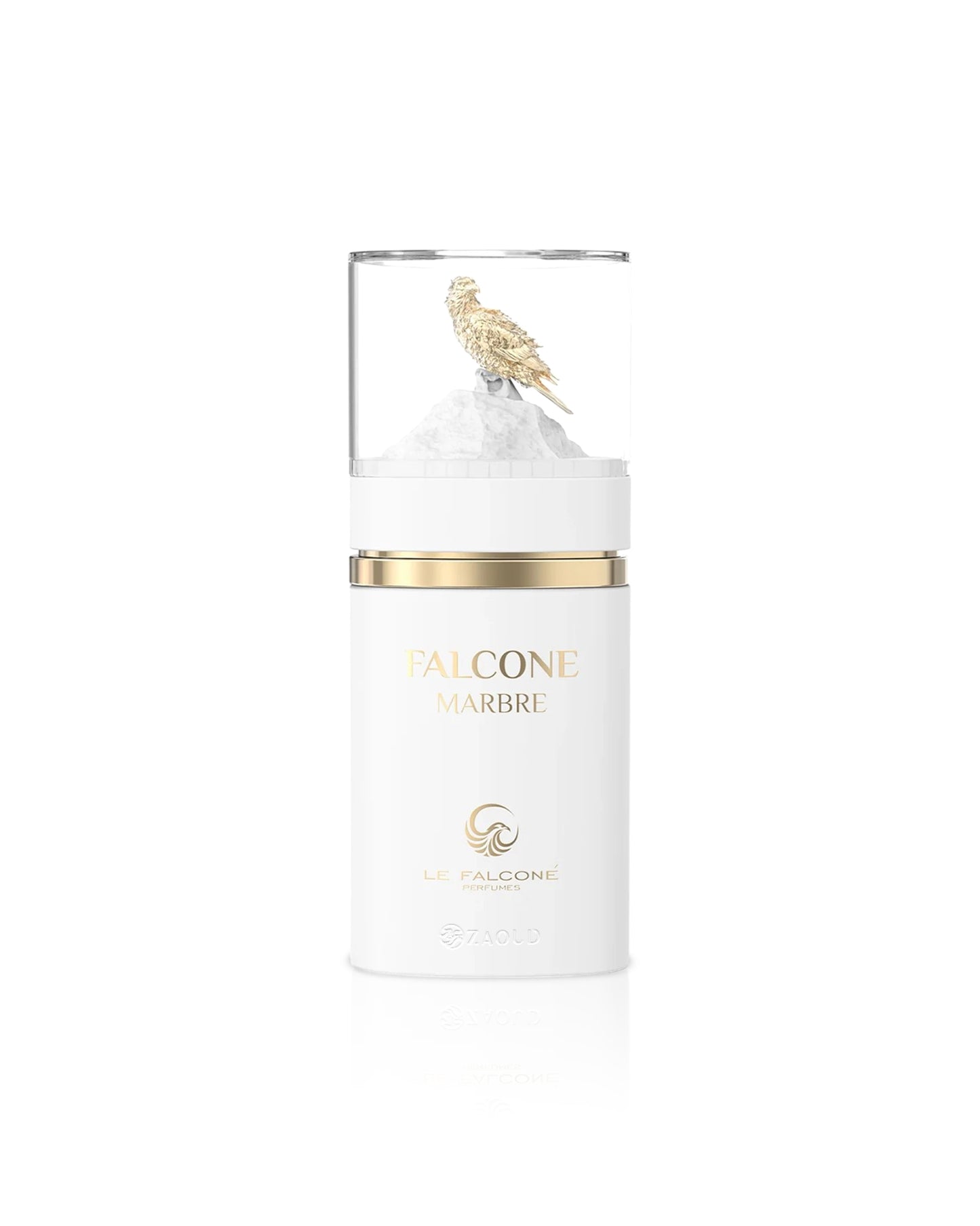 le falcone marbre White candle with gold lid and decorative element on a white background