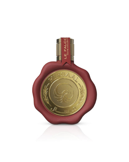 le falcone mirsaal love letter Red and gold perfume bottle with 'Le falcone' branding on a white background
