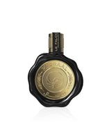le falcone mirsaal Valentine Perfume bottle with gold label and black casing on a white background