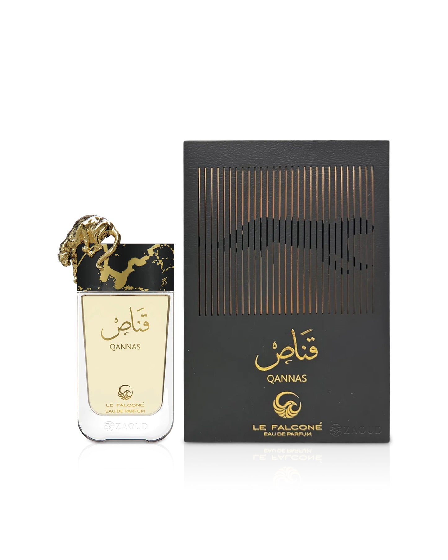 le falcone qannas perfume bottle and packaging on a white background