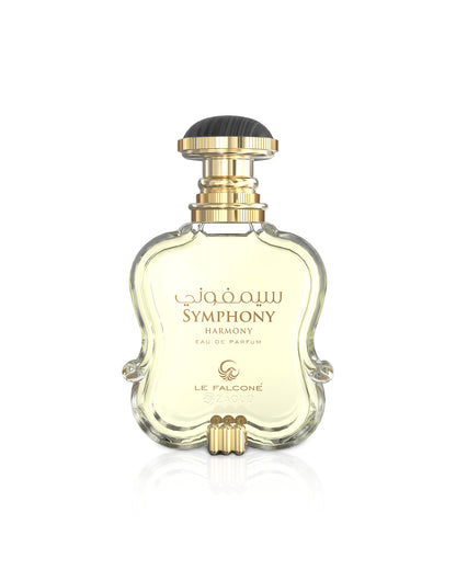 Perfume bottle labeled 'Symphony Harmony' by Le Falcone on a white background
