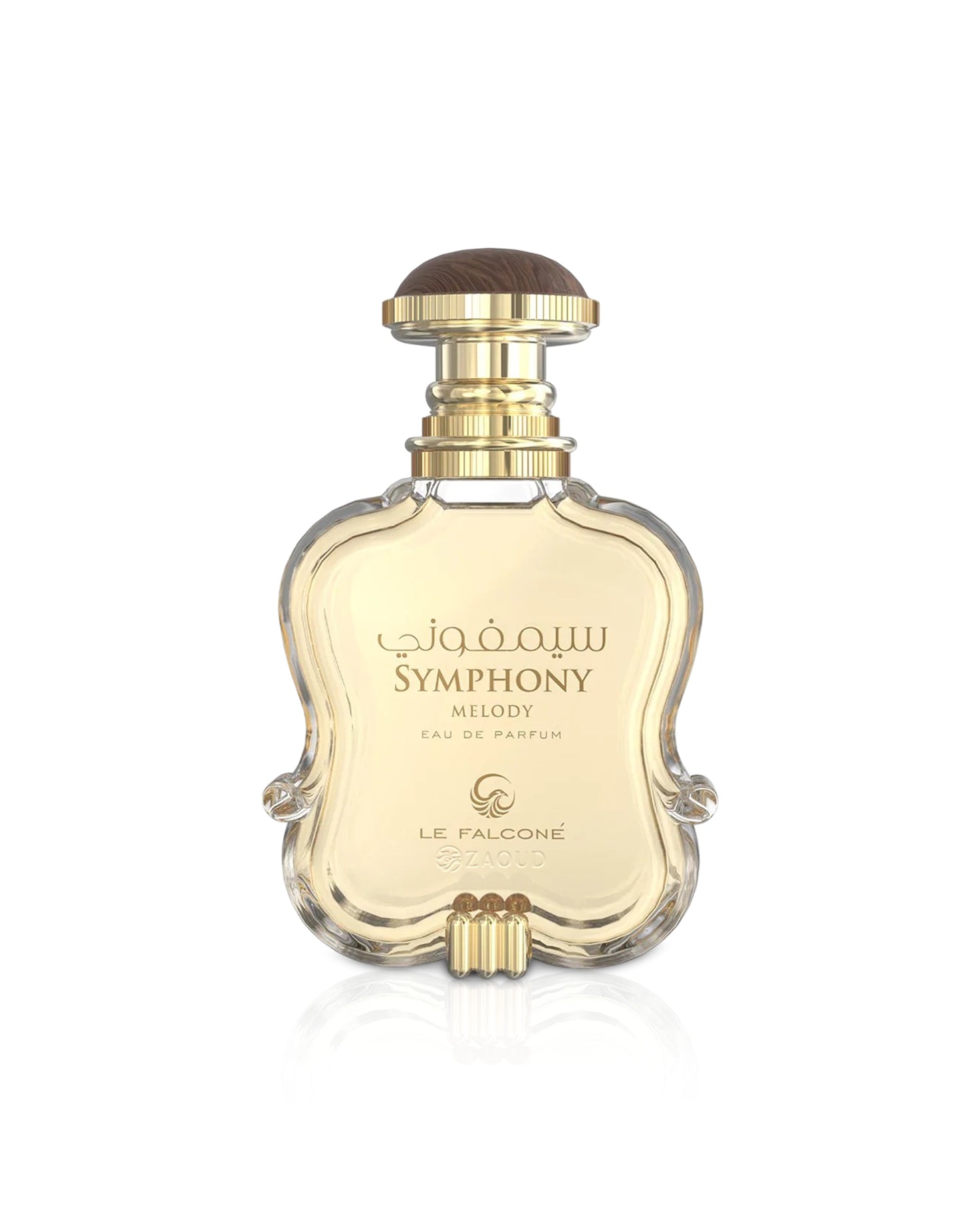 Perfume bottle labeled 'Symphony Melody' by Le Falcone on a white background
