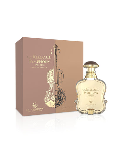 Perfume bottle and packaging of 'Le Falcone Symphony Melody' on a white background