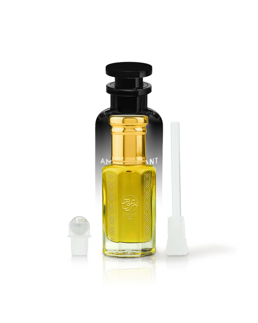 levana perfume oil bottle with original perfume bottle behind against white background