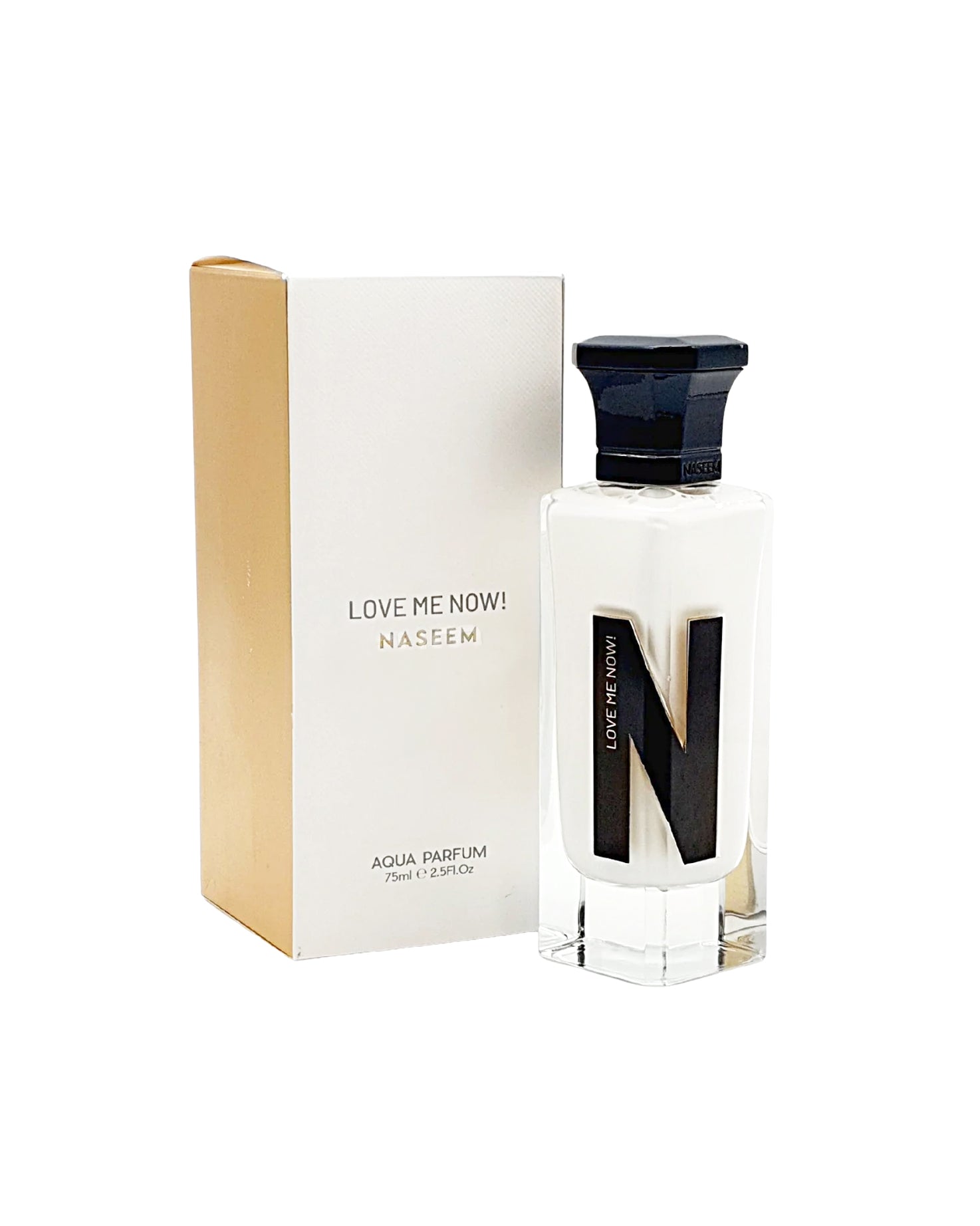 love me now aqua parfum bottle and box against white background