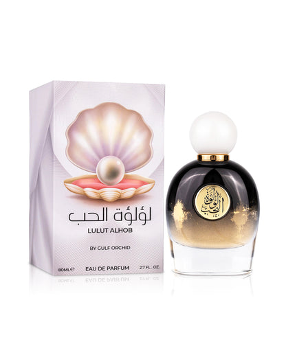 GULF ORCHID LULUT ALHOB Perfume bottle and packaging of Lulut Alhob by Gulf Orchid on a white background
