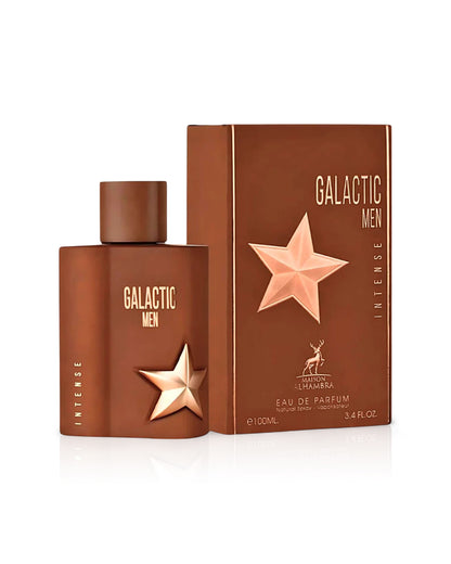 maison alhambra galactic men perfume bottle and packaging with star design on a white background