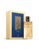 maison alhambra minerale gold perfume bottle shows beside its packaging