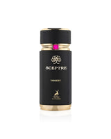 maison alhambra Black and gold bottle labeled 'Sceptre' on a white background