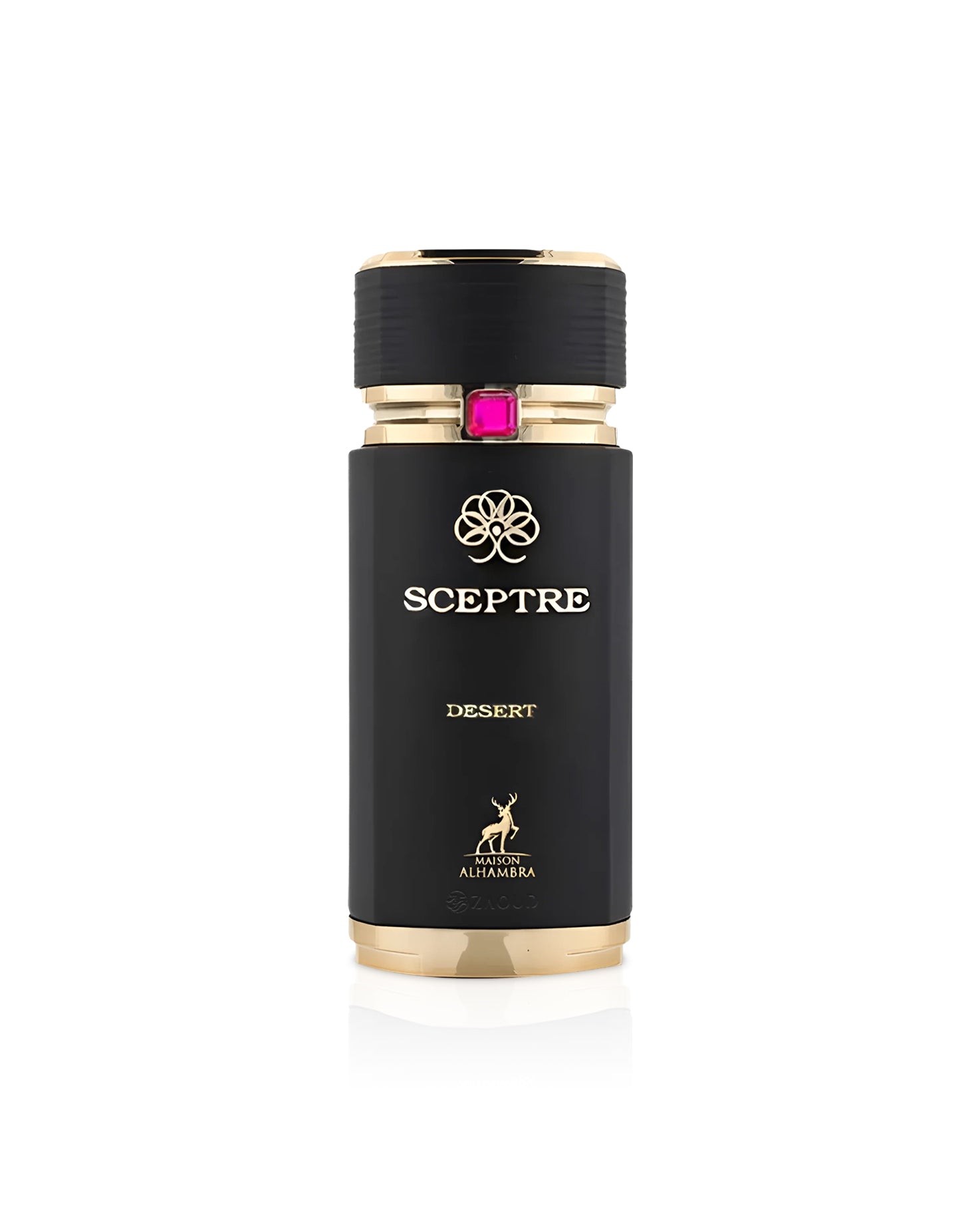 maison alhambra Black and gold bottle labeled 'Sceptre' on a white background