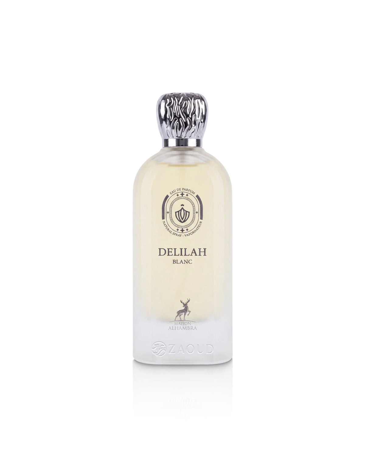 maison alhambra Delilah Blanc perfume bottle shows against white background