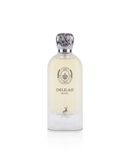 maison alhambra Delilah Blanc perfume bottle shows against white background