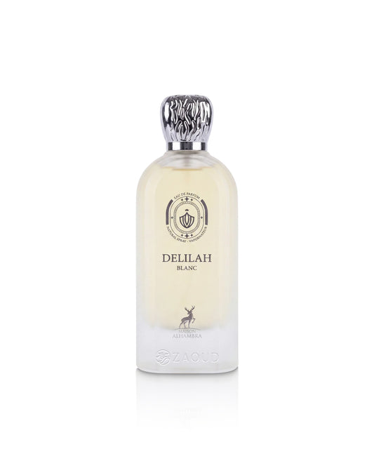 maison alhambra Delilah Blanc perfume bottle shows against white background