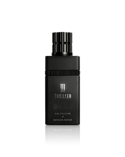 maison asrar thriller 3 perfume bottle shows against white background