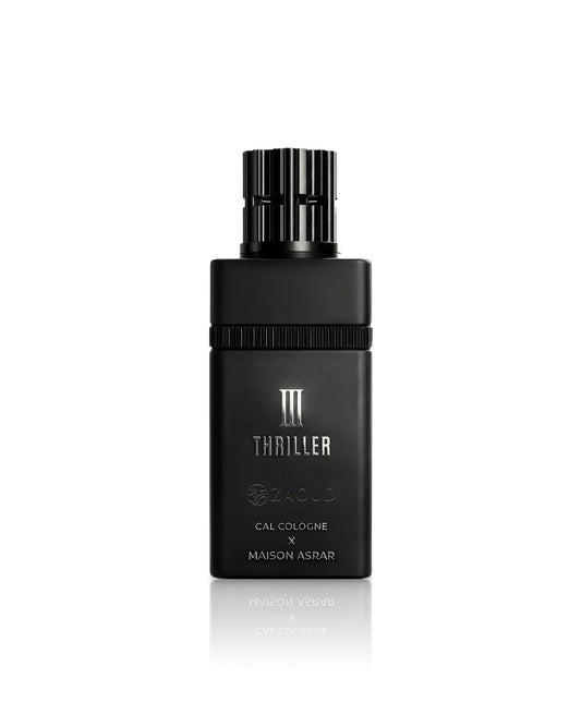 maison asrar thriller 3 perfume bottle shows against white background