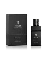 maison asrar thriller 3 perfume bottle shows beside its packaging against white background