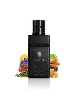 maison asrar thriller 3 perfume bottle shows fragrance notes like cardamom and citrus against white background