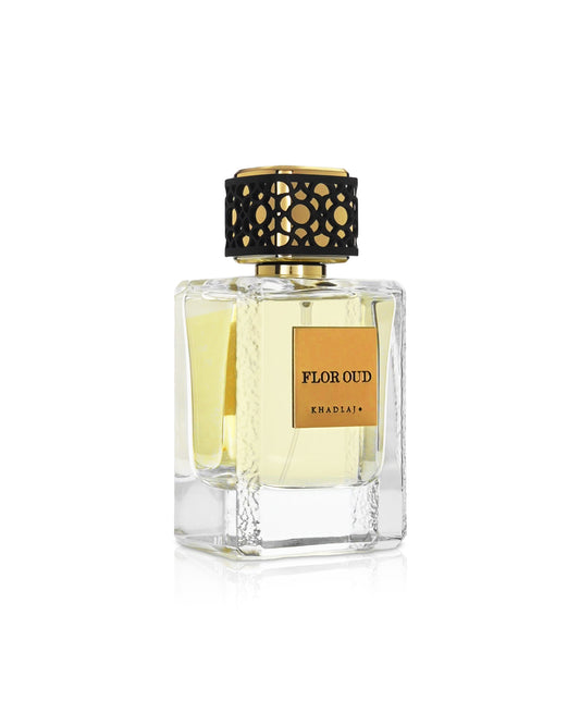 khadlaj maison flor oud perfume bottle shows against white background