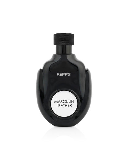 masculin leather by riiffs perfumes bottle shows against white background