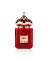 matin martin Red and gold perfume bottle with 'Amber Wave' on a white background