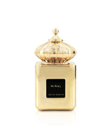 matin martin Gold perfume bottle with 'Miral' branding on a white background