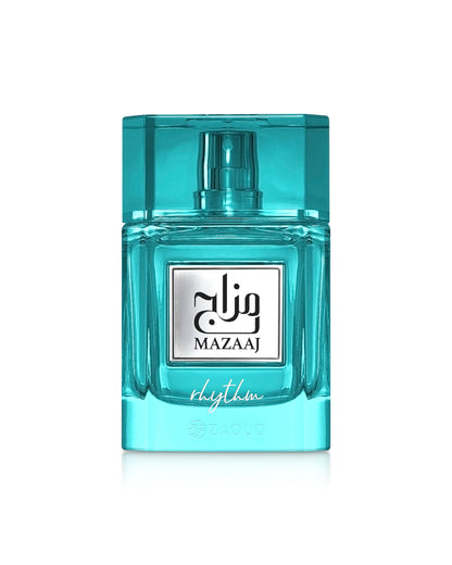 Mazaaj rhythm perfume bottle shows against white background