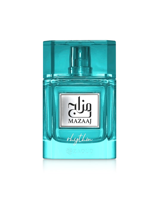 Mazaaj rhythm perfume bottle shows against white background