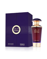 miraj exclusif perfume bottle shows beside its box against white background