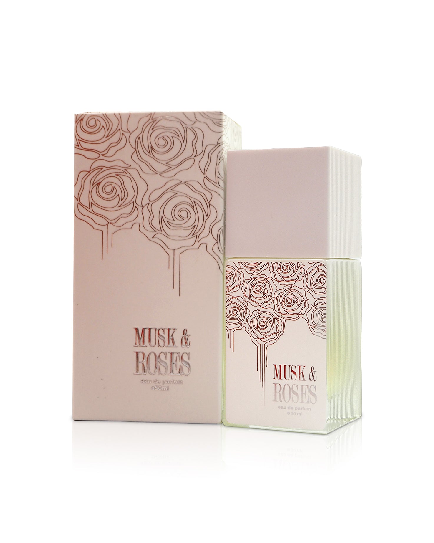 AHMED AL MAGHRIBI musk roses perfume bottle shows beside its box against white background