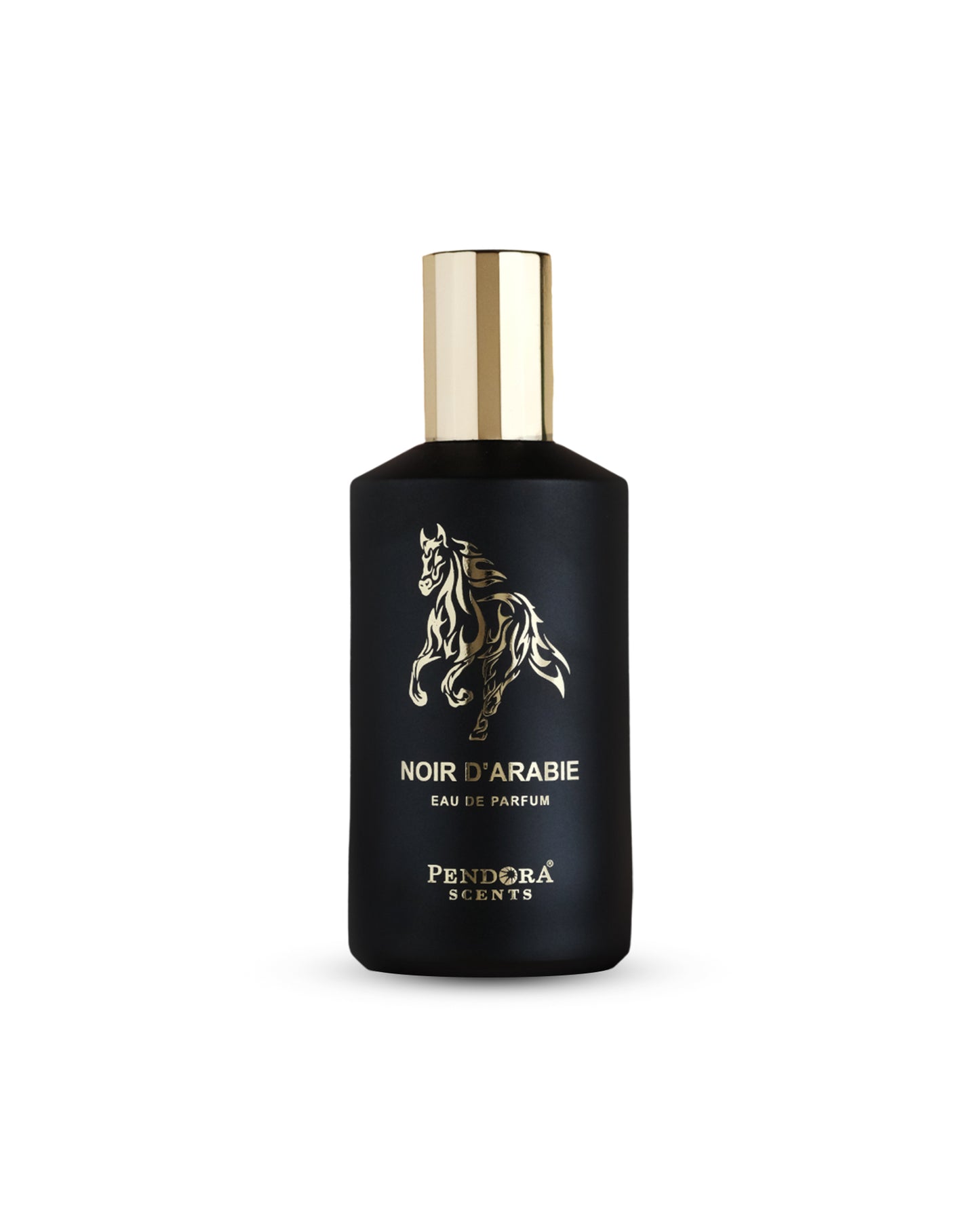 Noir d'arabie edp perfume black bottle with horse image showing against white background