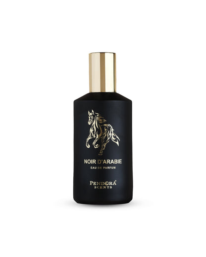 Noir d'arabie edp perfume black bottle with horse image showing against white background