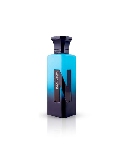 ocean enigma aqua parfum bottle against white background