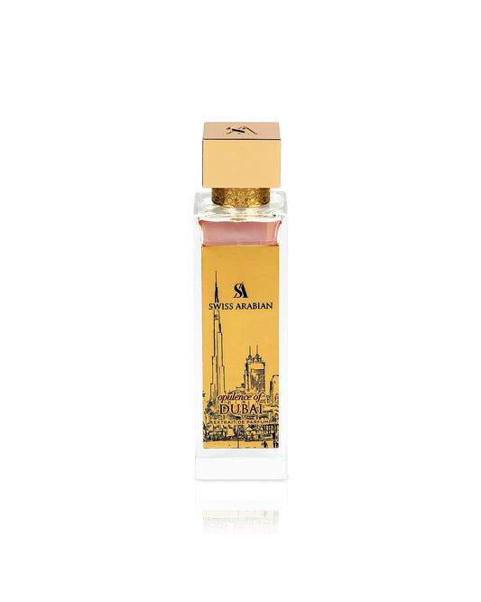 swiss arabian opulence of dubai extrait parfum bottle shows against white background