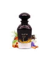 OUD AL SAYAD Perfume bottle with decorative elements LIKE caramel and oud on a white background