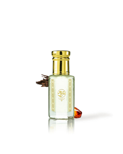 oud assam perfume oil bottle surrounded by fragrance notes like oud and amber shows against white background