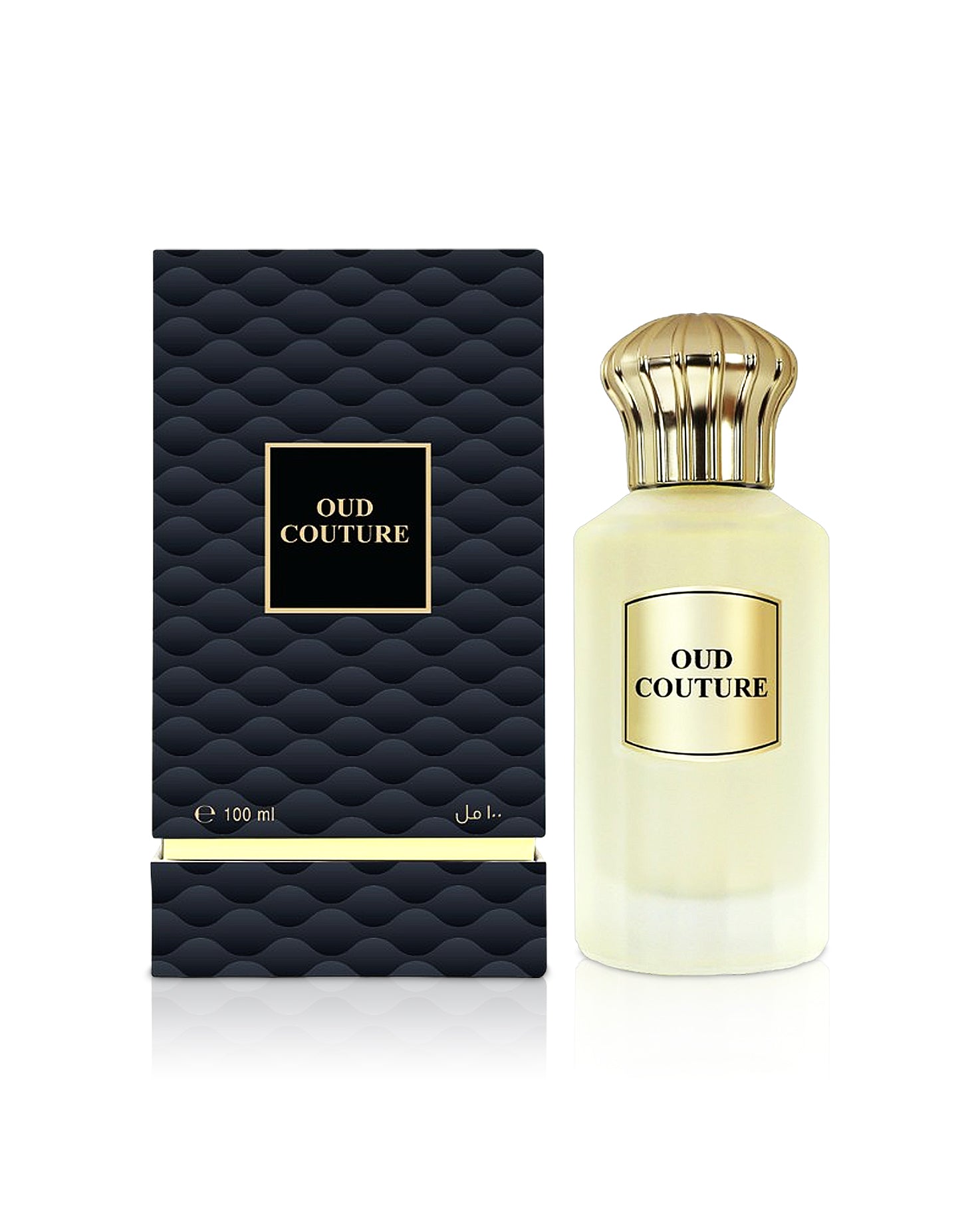 ahmed al maghribi oud couture perfume botte shows beside its box against white background