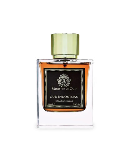 oud indonesian extrait de parfum by ministry of oud perfume bottle shows against white background