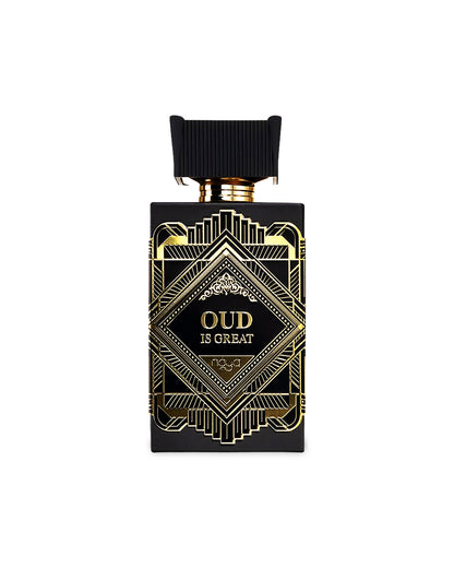 oud is great extrait de parfum by zimaya perfume bottle shows against white background