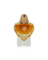 ahmed al maghribi oulil amr Perfume bottle with a gold cap and clear base on a white background