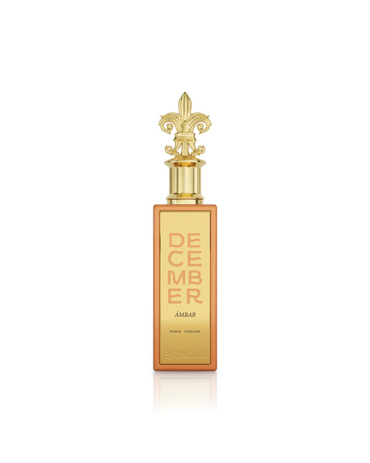 paris corner december amber perfume bottle shows against white background
