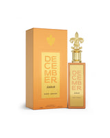 paris corner december amber perfume bottle shows beside its packaging against white background
