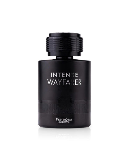 Black perfume bottle labeled 'Intense Wayfarer' by 'Pendora Scents' on a white background