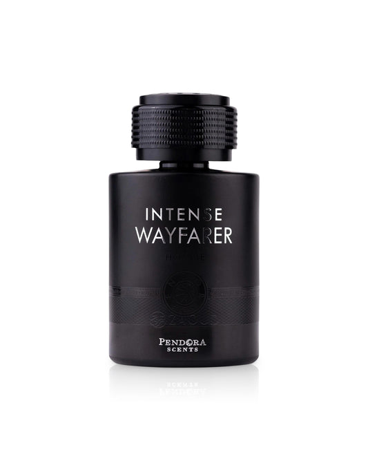 Black perfume bottle labeled 'Intense Wayfarer' by 'Pendora Scents' on a white background