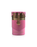 paris corner strawberry pound cake Pink cylindrical container with gold accents on a white background
