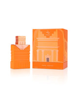 paris corner zaman al ula Orange perfume bottle and packaging on a white background